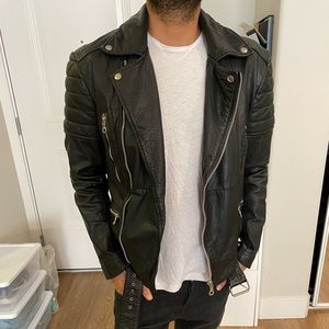 Topman Faux Leather Biker Jacket - S